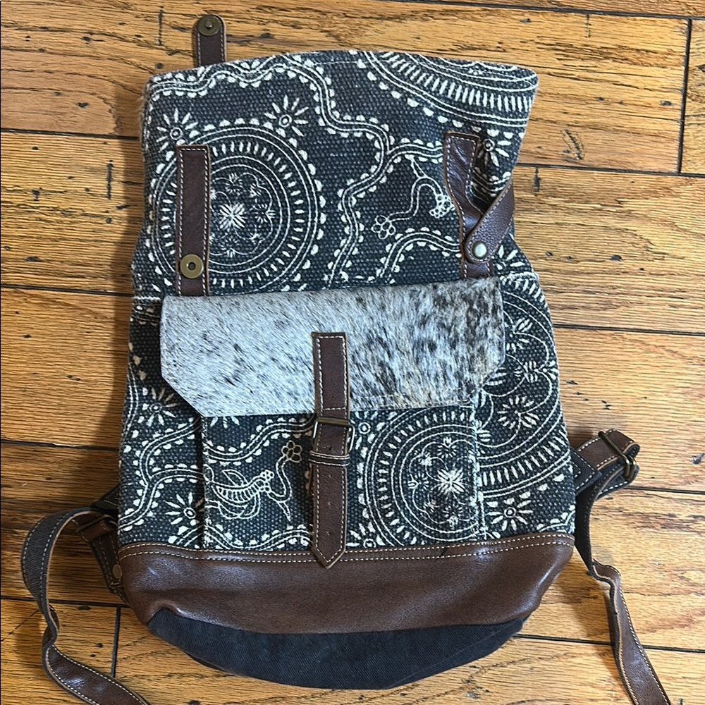 Patterned Brown And Black Myra Backpack - image 1